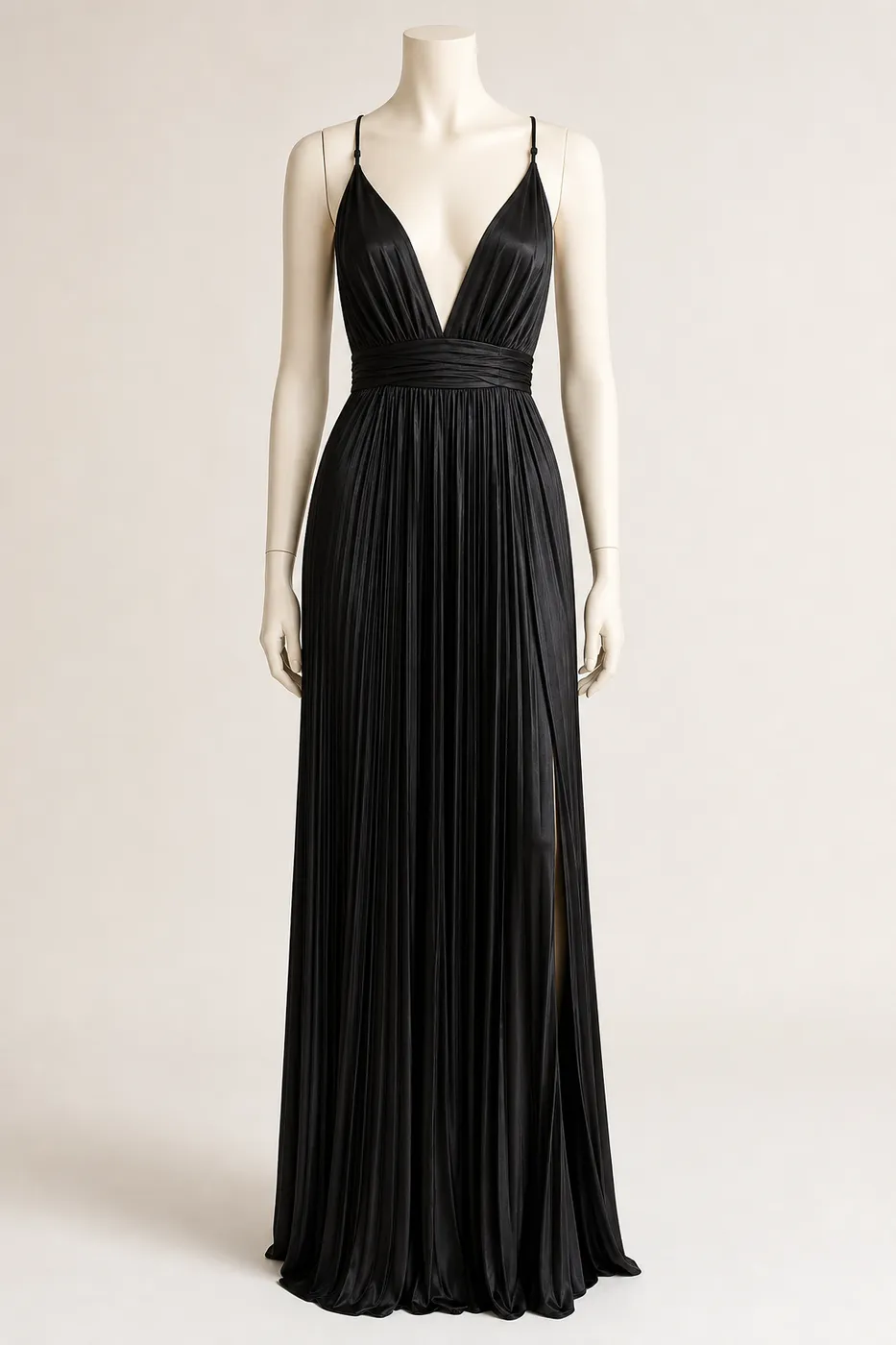 Signature Long Pleated Satin Dress
